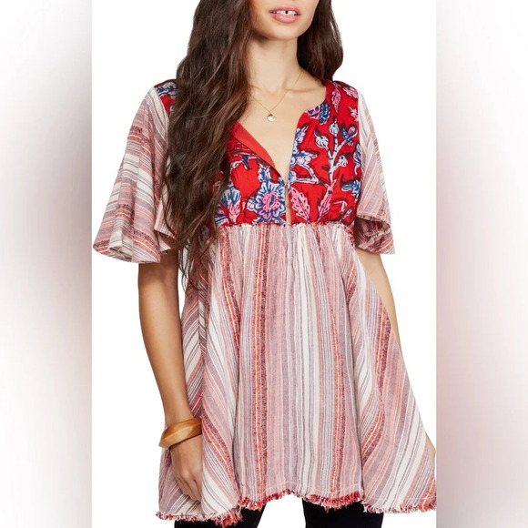 Free People Under the  Sun Tunic Top Red Rome - Picture 2 of 13
